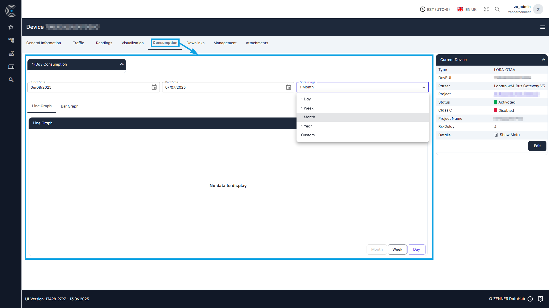 Datahub: View the consumption of a metering device