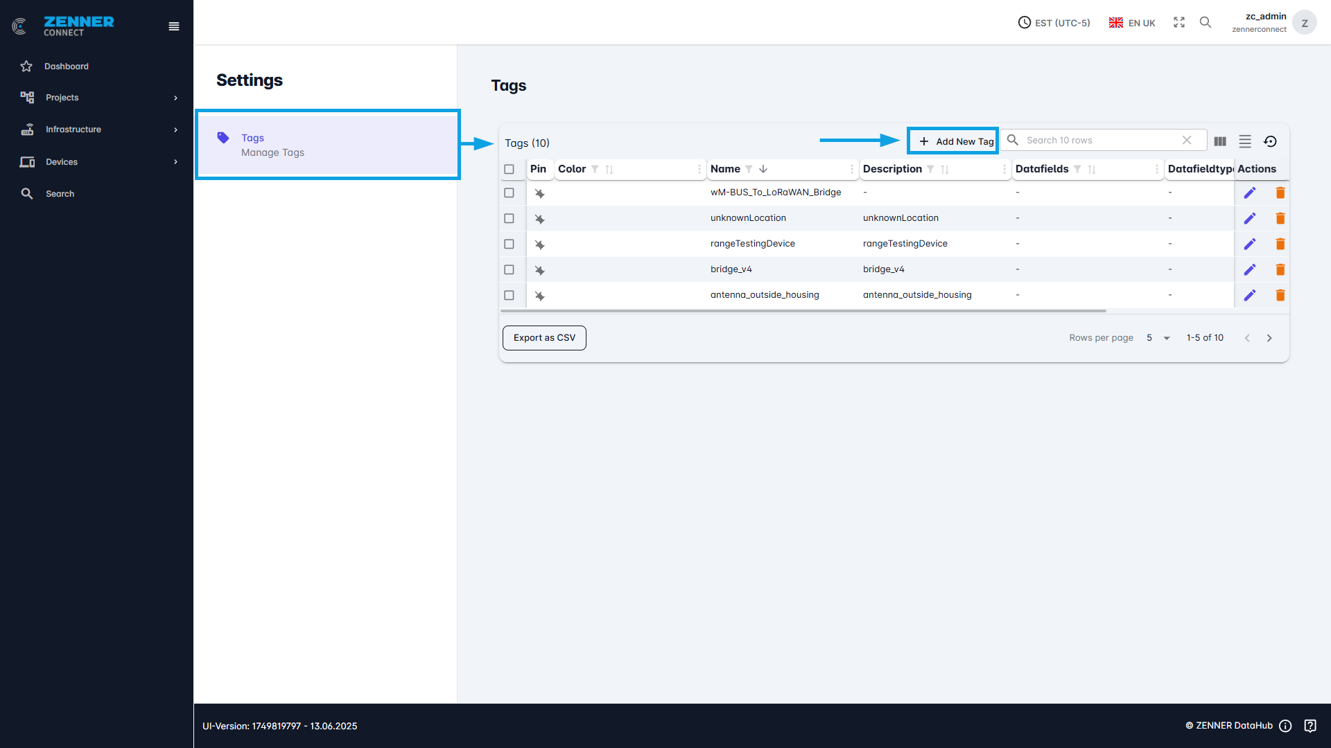 Datahub: Manage Tags in the Settings