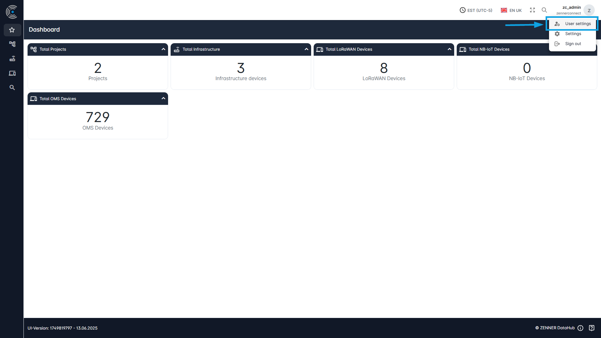 Datahub: User Settings - Open via Header