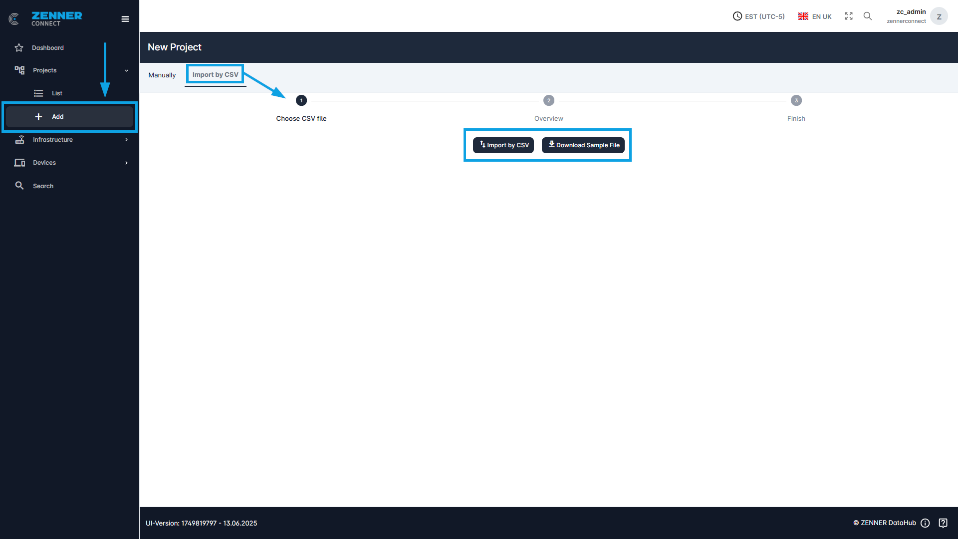 Datahub: Projects - Add by CSV Import