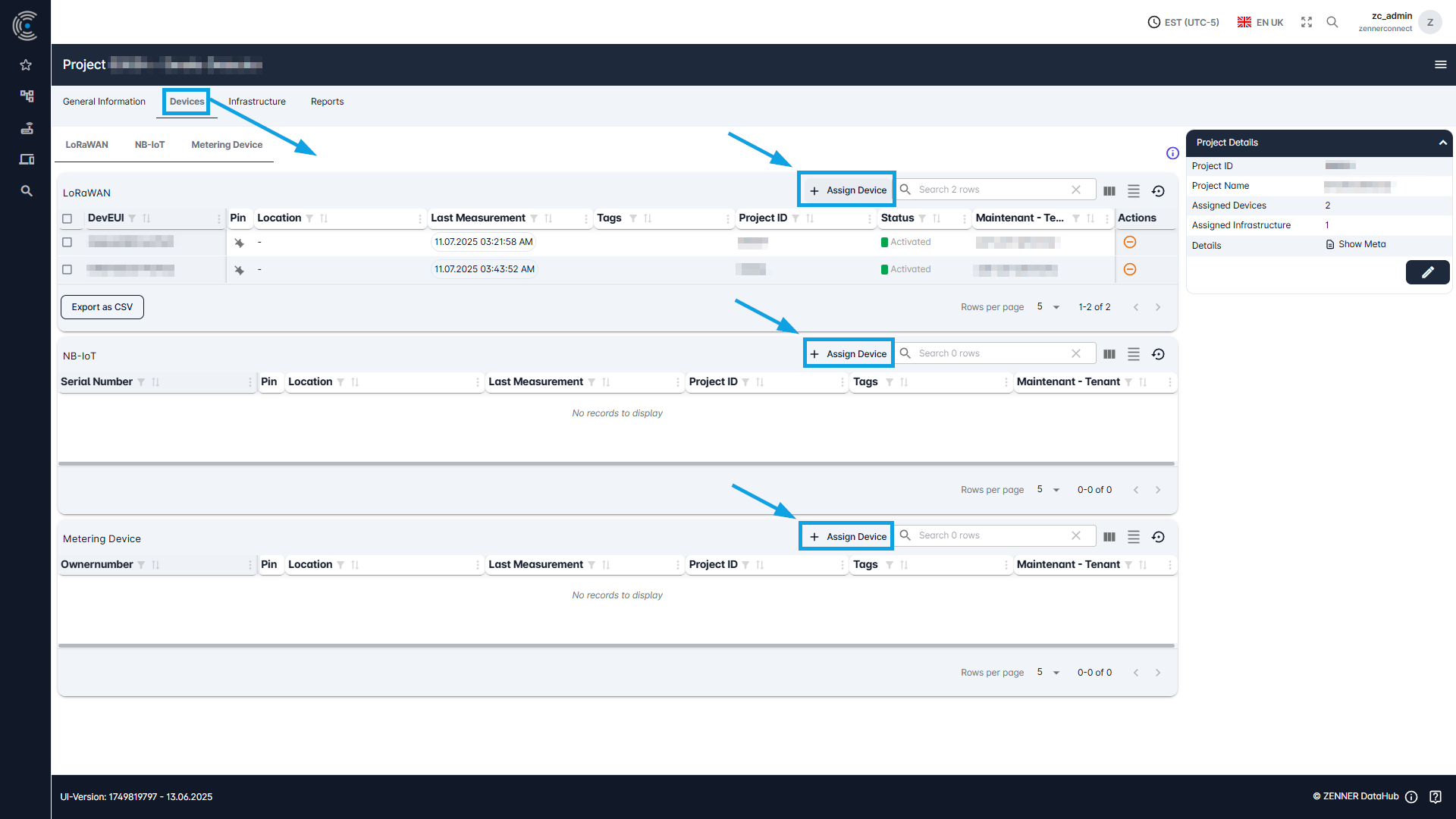Datahub: Assign Devices via Project Page - Step 1