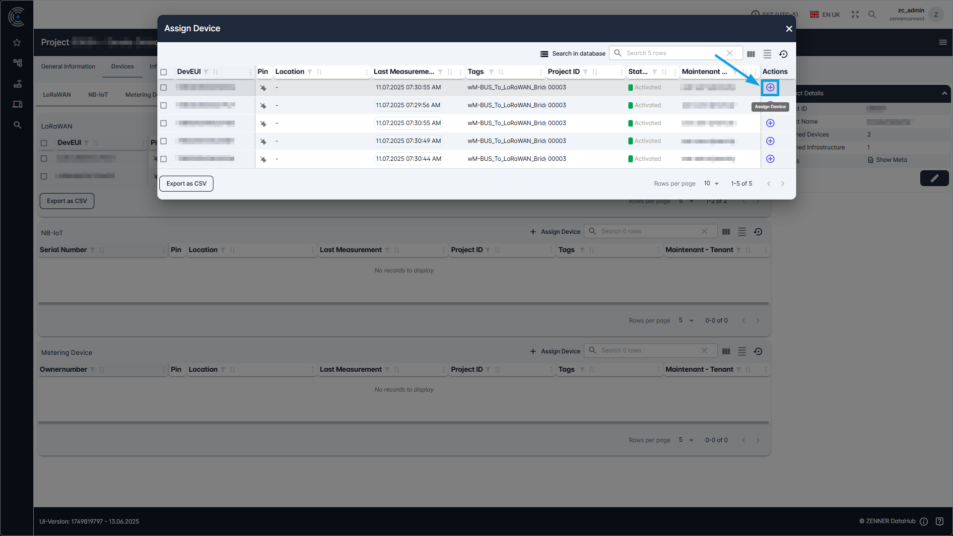 Datahub: Assign Devices via Project Page - Step 2