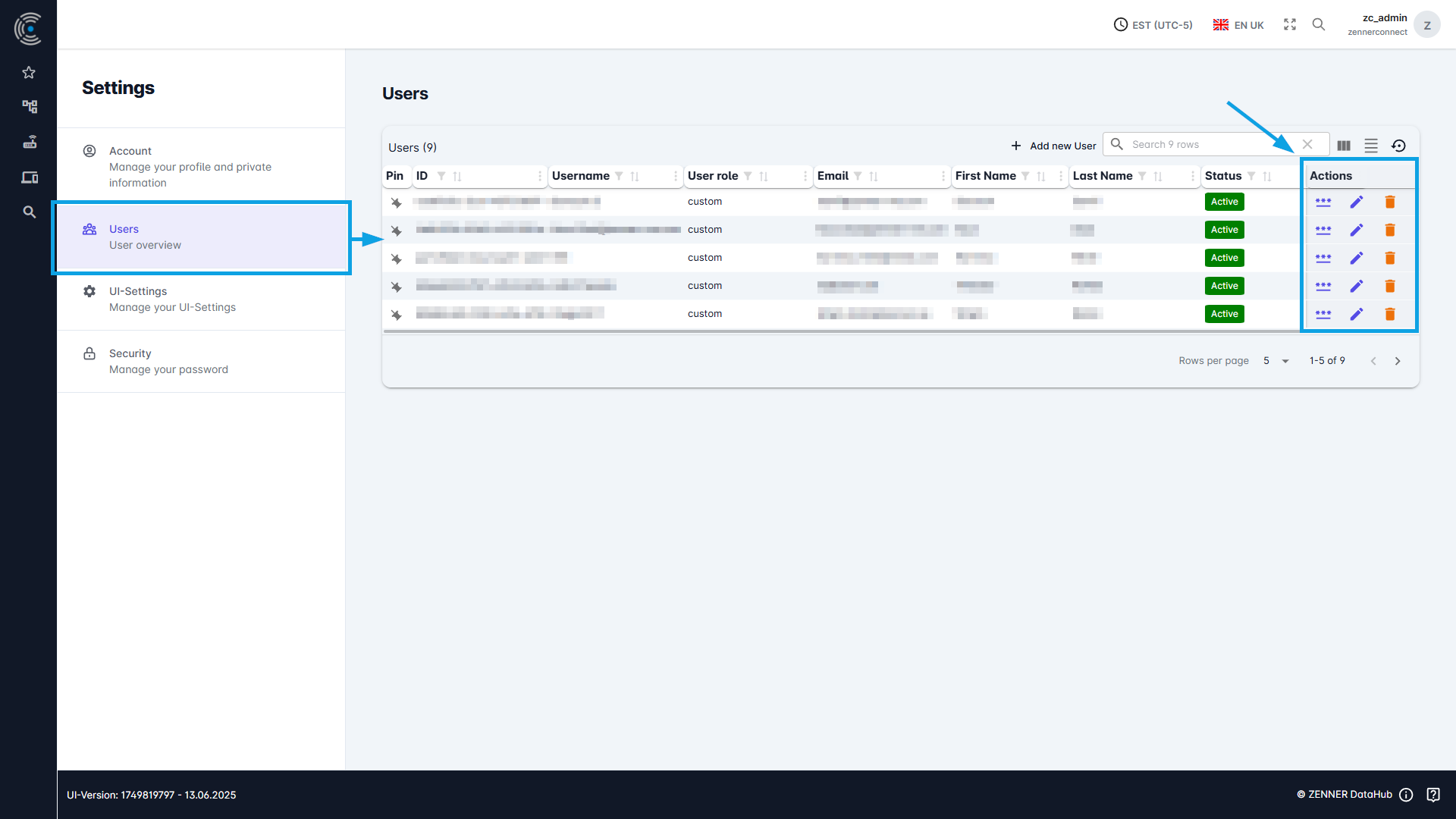 Datahub: User Settings - Users (Admins)