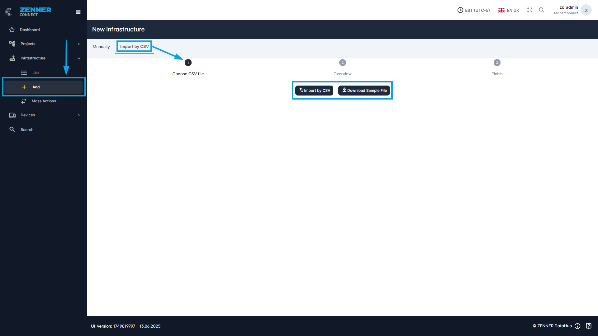 Datahub: Infrastructure - Add by CSV Import