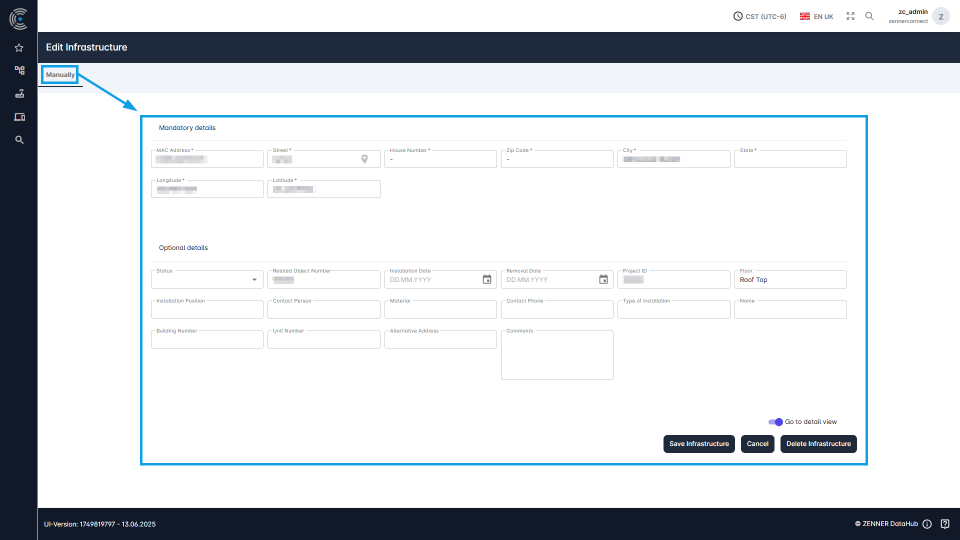 Datahub: Edit Infrastructure directly via "Edit" Button on Infrastructure List - Step 2