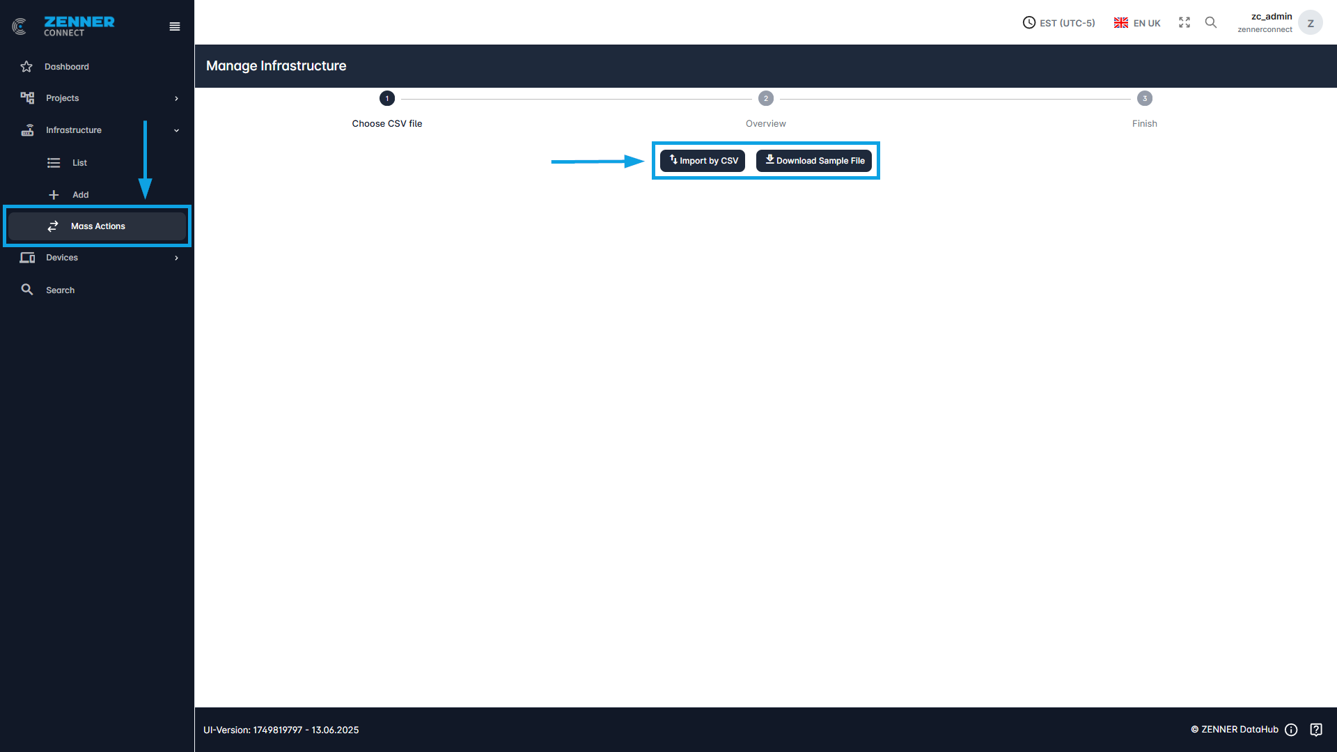 Datahub: Edit infrastructure in batch by CSV upload