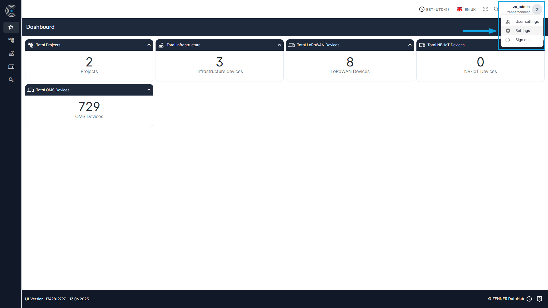 Datahub: Open the Settings via Header