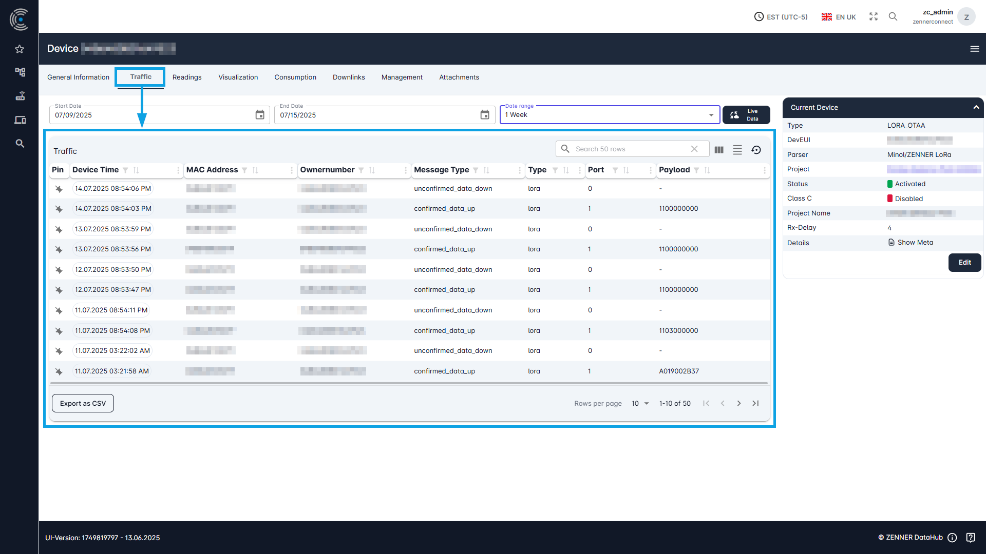 Datahub: View Device Traffic - Example