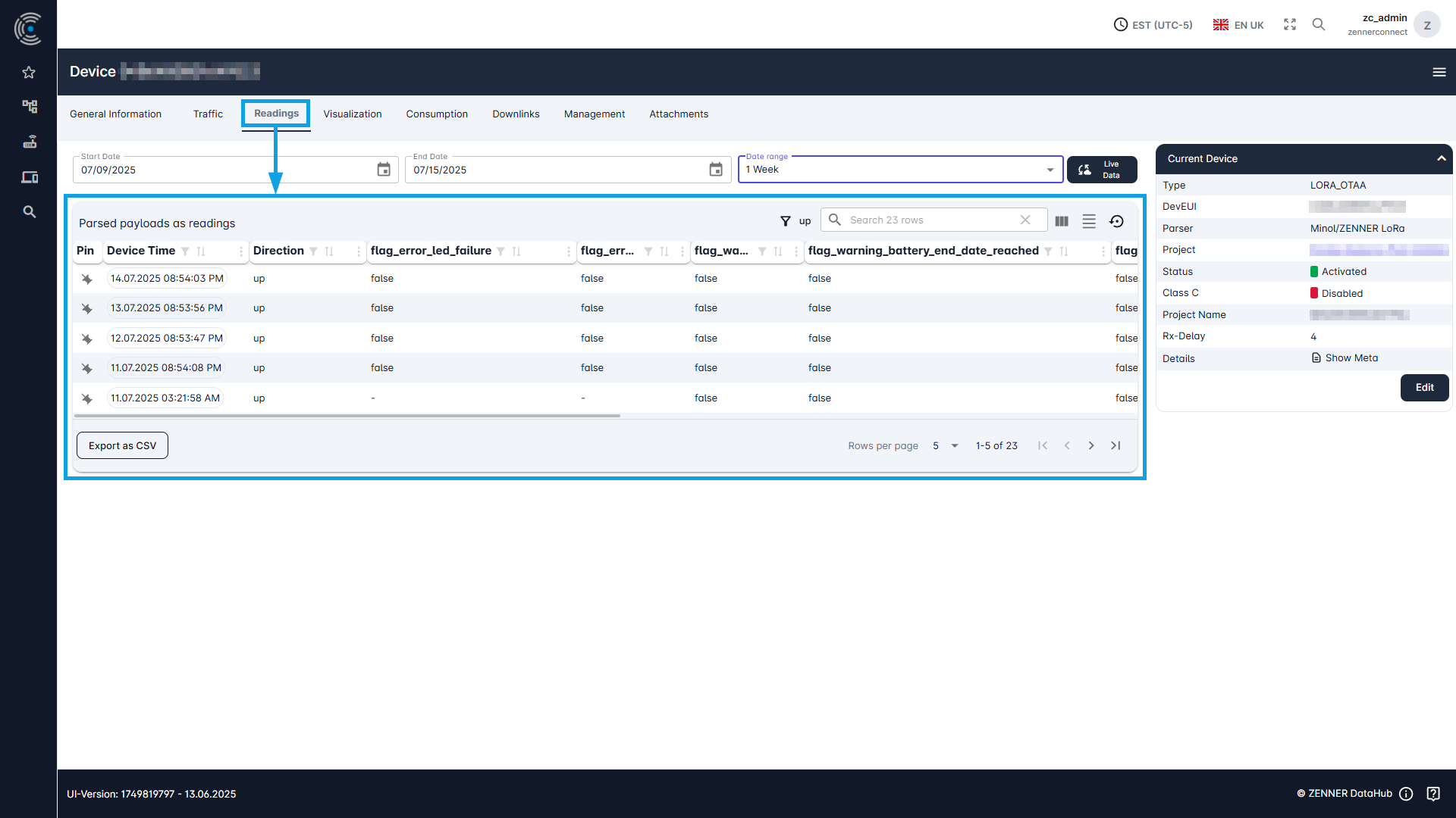 Datahub: View Device Readings - Example