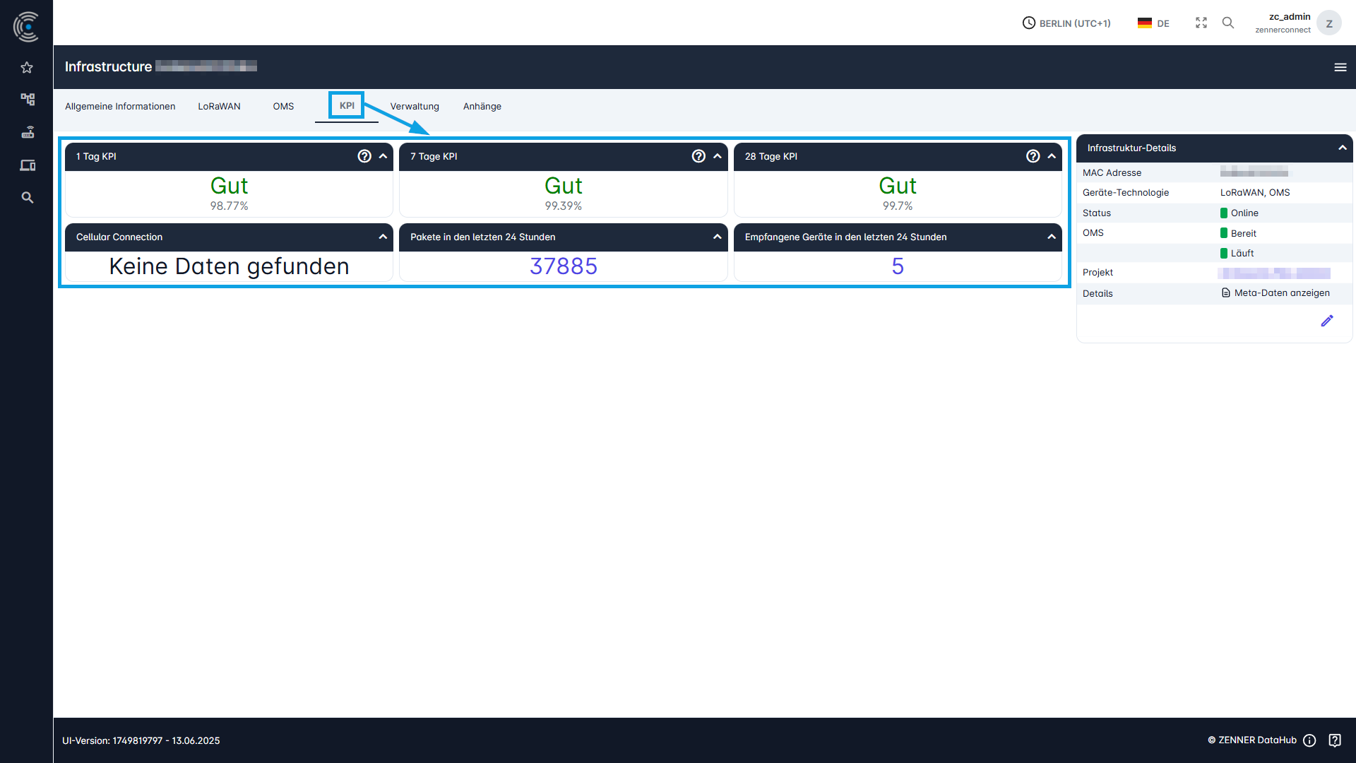 ZENNER Datahub: Infrastruktur/Gateway-KPI anzeigen