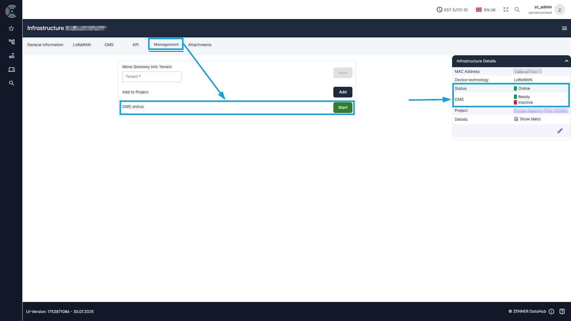 Datahub: Switch on OMS on a Gateway