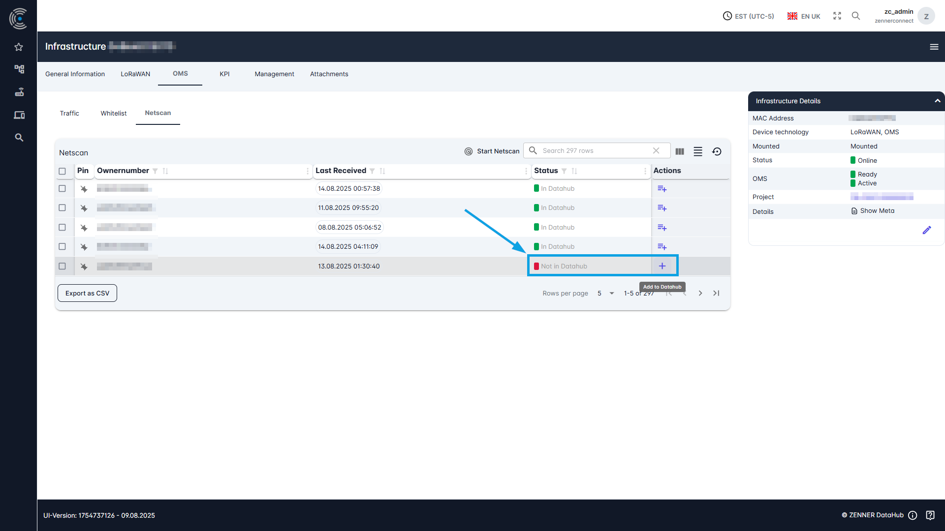 Datahub: Add new OMS Device via Whitelist