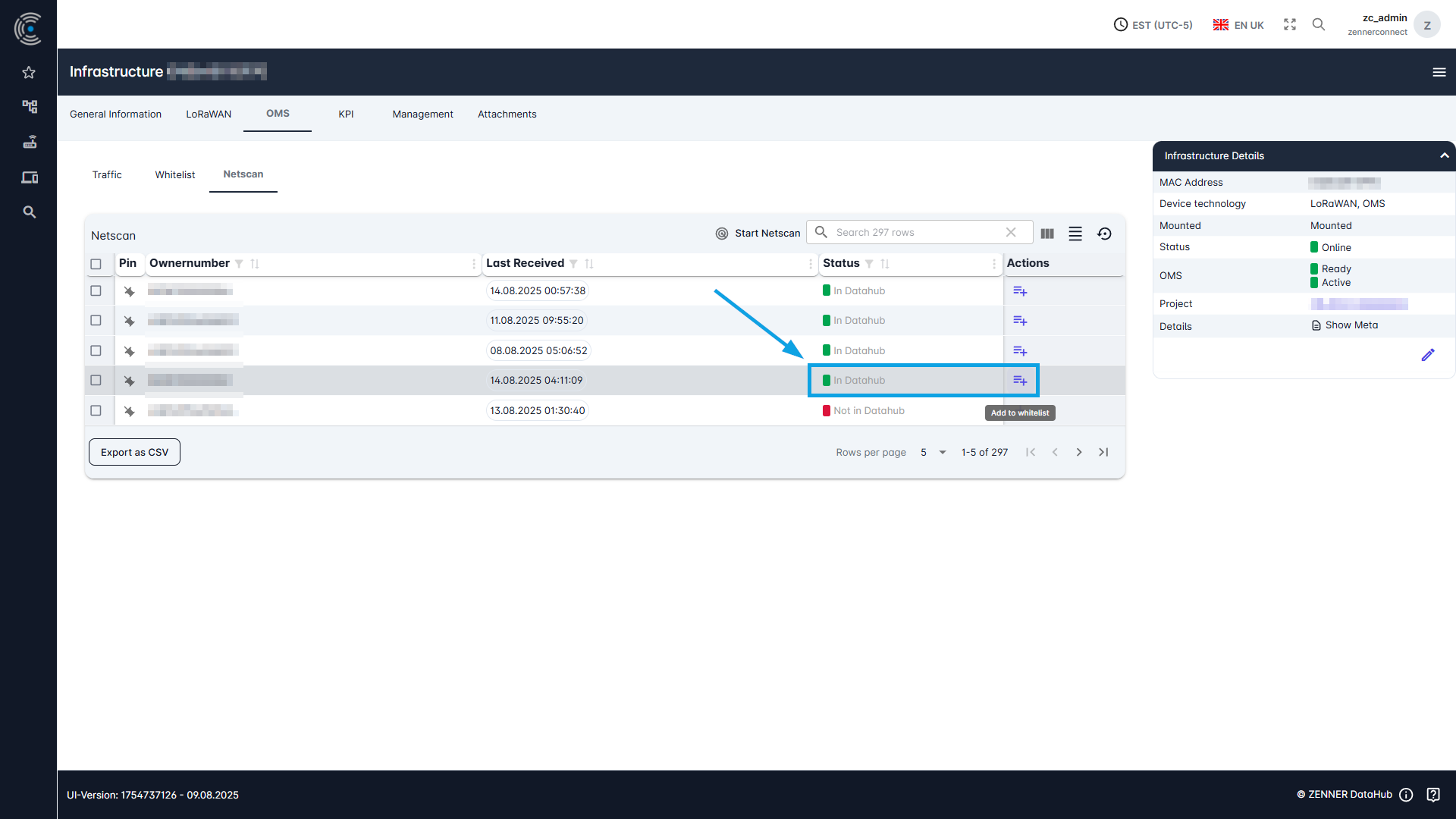 Datahub: Add OMS Device to Whitelist of a Gateway