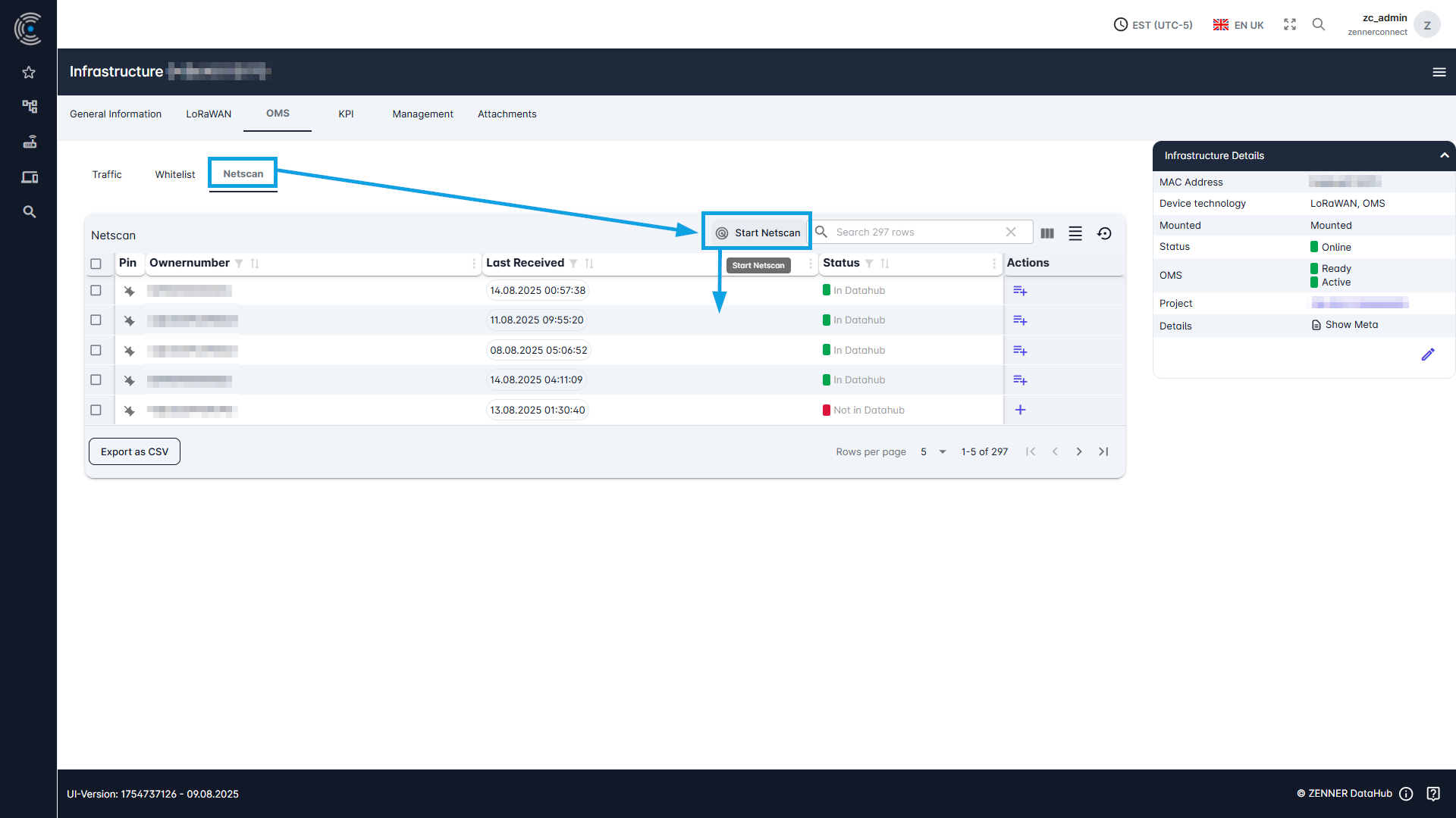 Datahub: Find nearby OMS devices via Netscan