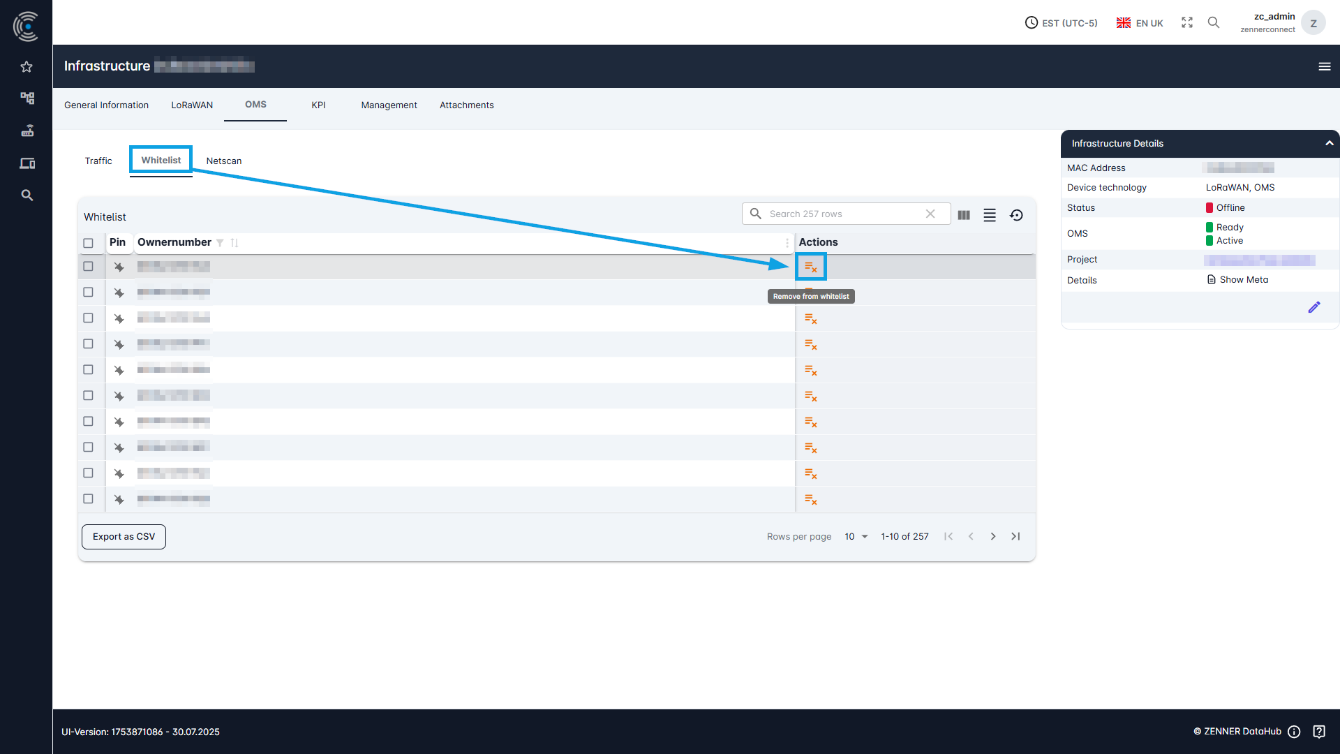Datahub: Remove OMS Devices from Whitelist