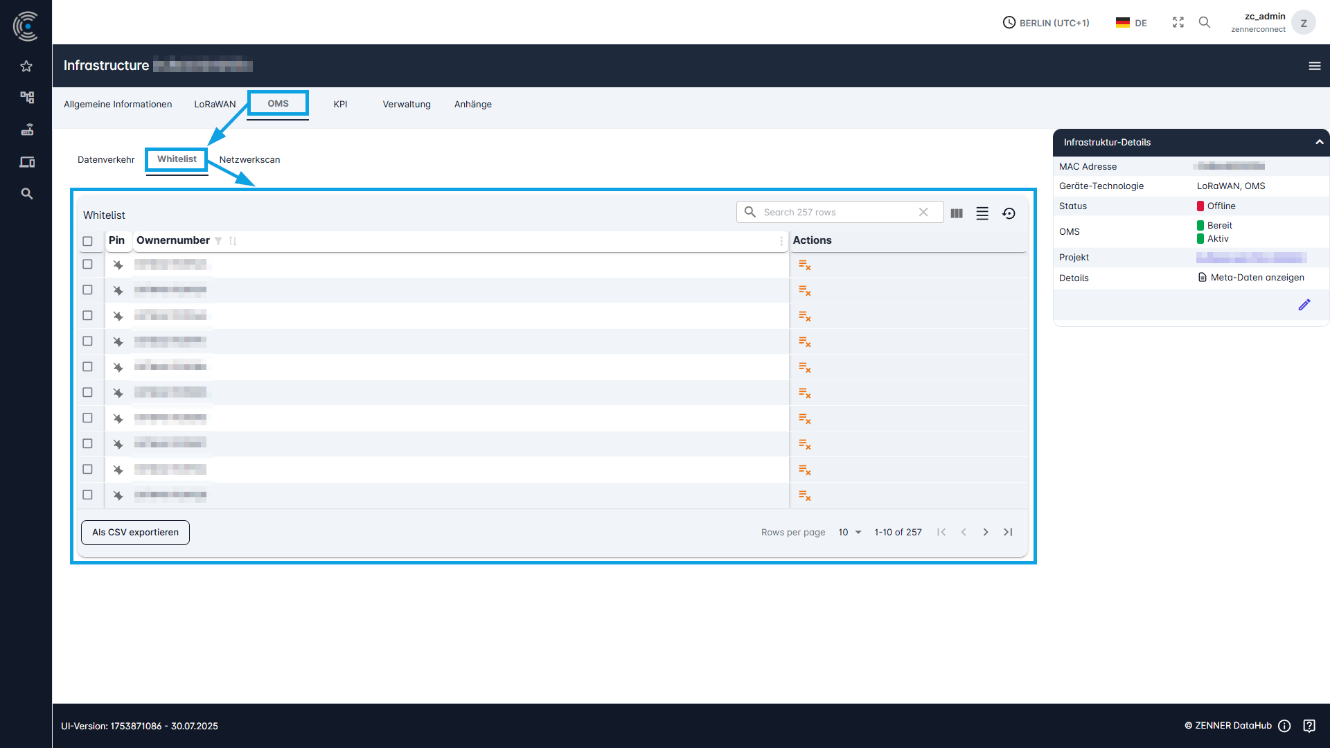 ZENNER Datahub: OMS Whitelist eines Gateways