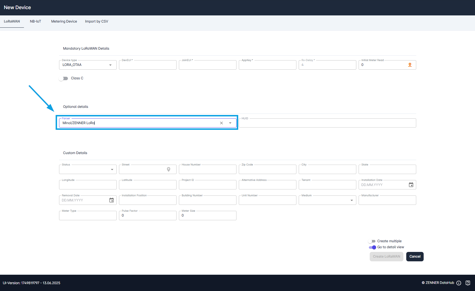 Datahub: Assign Parser to LoRaWAN Devices