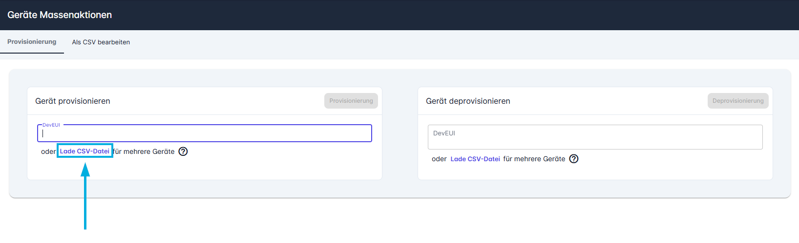 ZENNER Datahub: Geräte durch Provisionierung hinzufügen - CSV Upload
