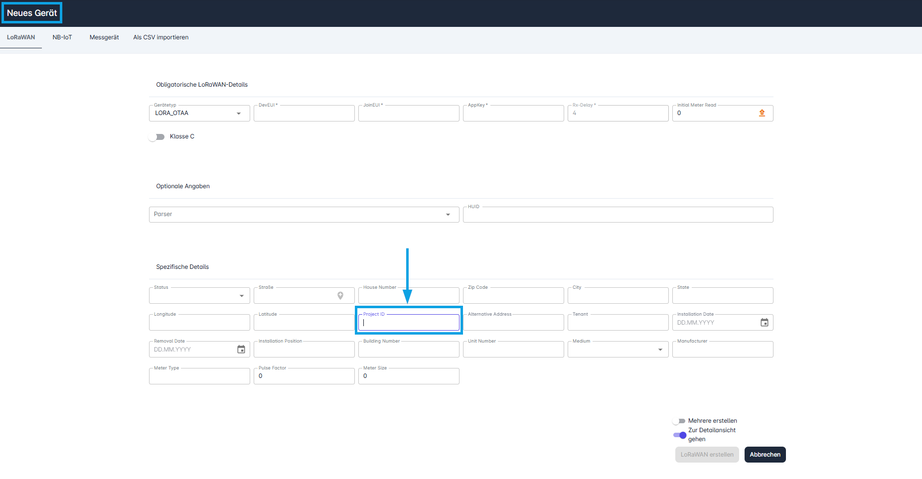 Datahub: Geräte bei Erstellung zuweisen