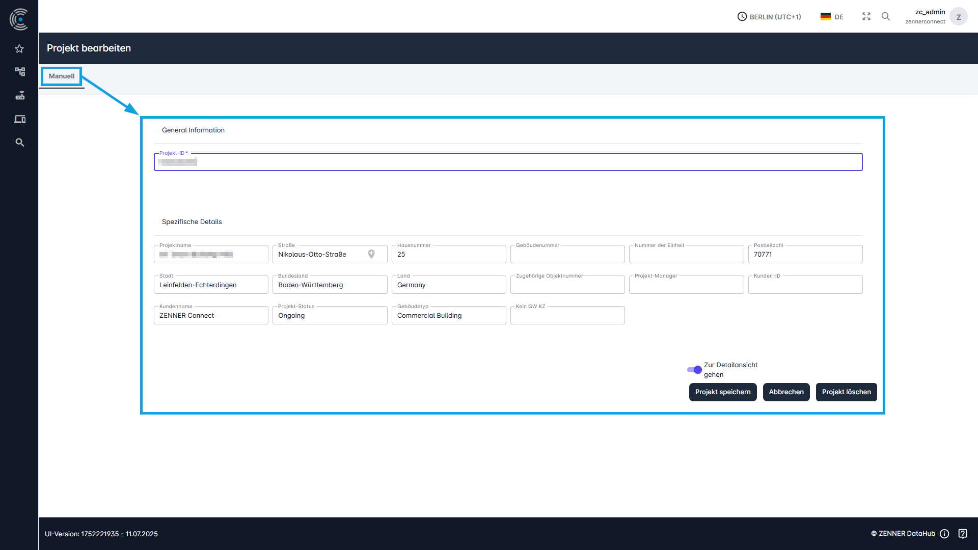 Datahub: Vorhandenes Projekt bearbeiten