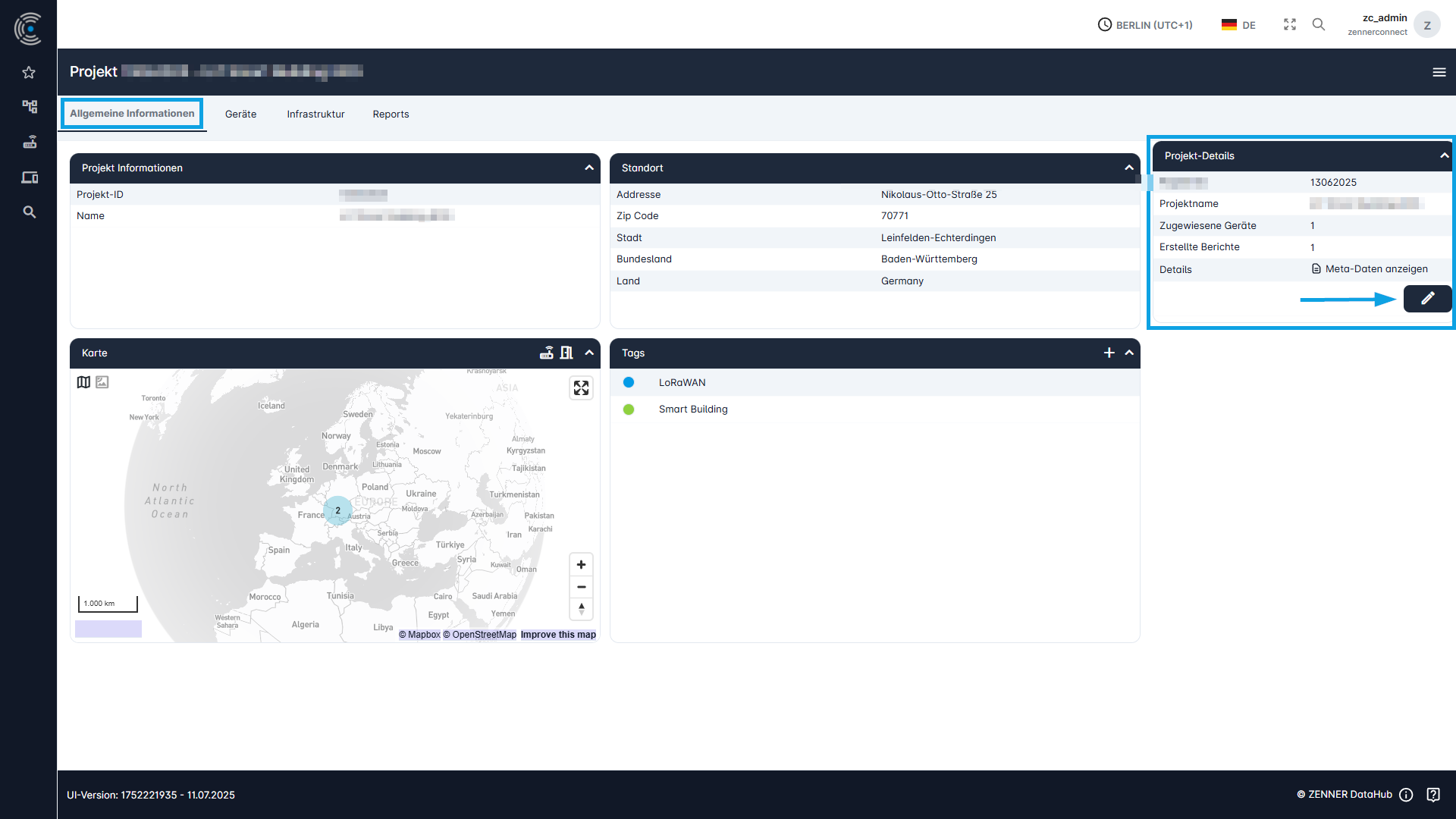 Datahub: Projekte über Projektseite bearbeiten