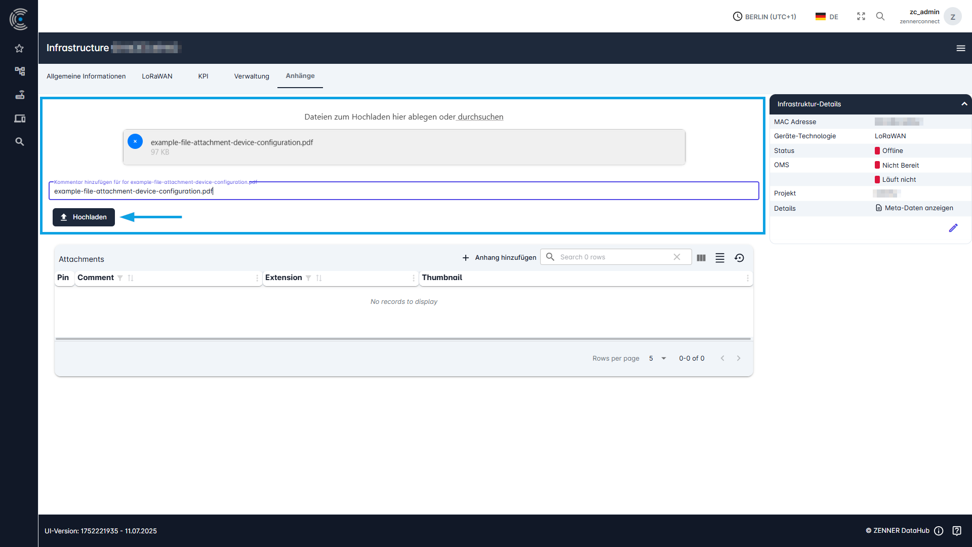 Datahub: Anhänge zu Infrastruktur hinzufügen - Schritt 3