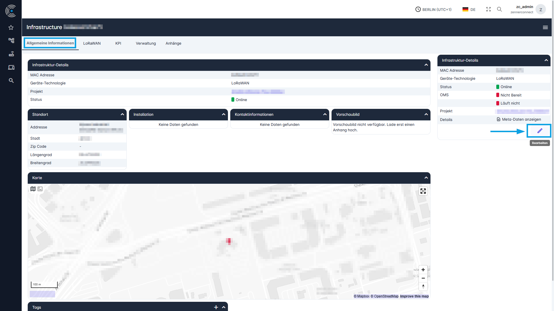 Datahub: Infrastruktur über Infrastruktur-Detailseite bearbeiten - Schritt 2