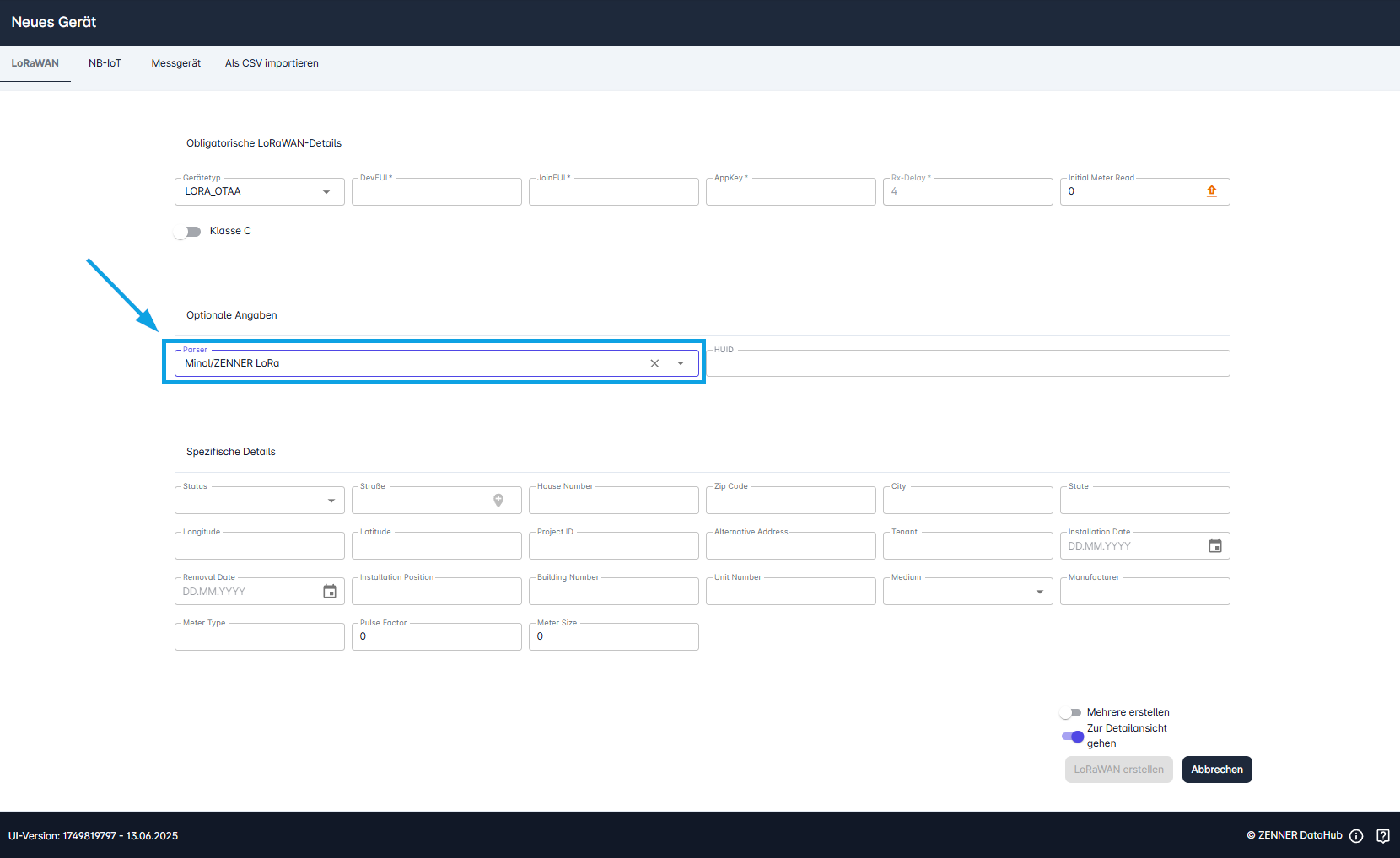Datahub: Parser LoRaWAN-Geräten zuweisen