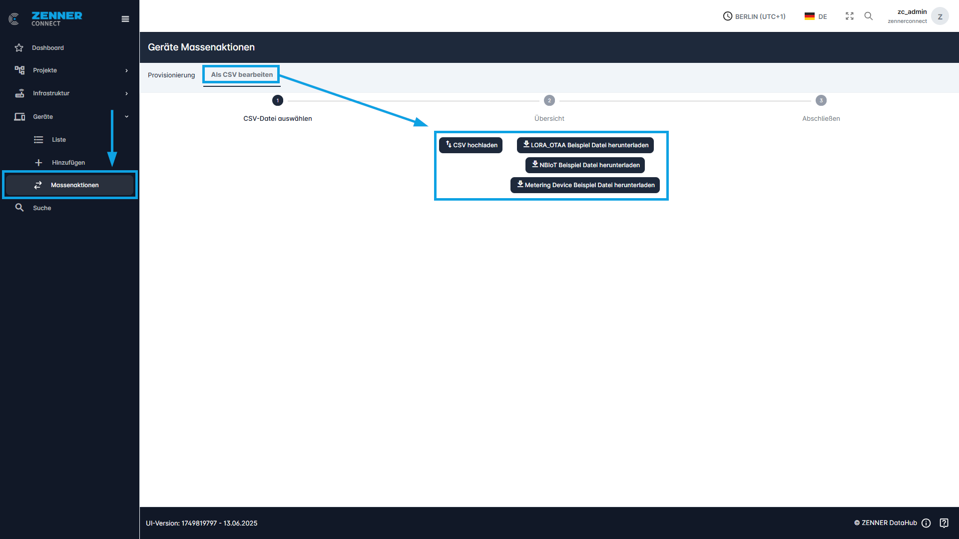 Datahub: Geräte via CSV-Upload bearbeiten
