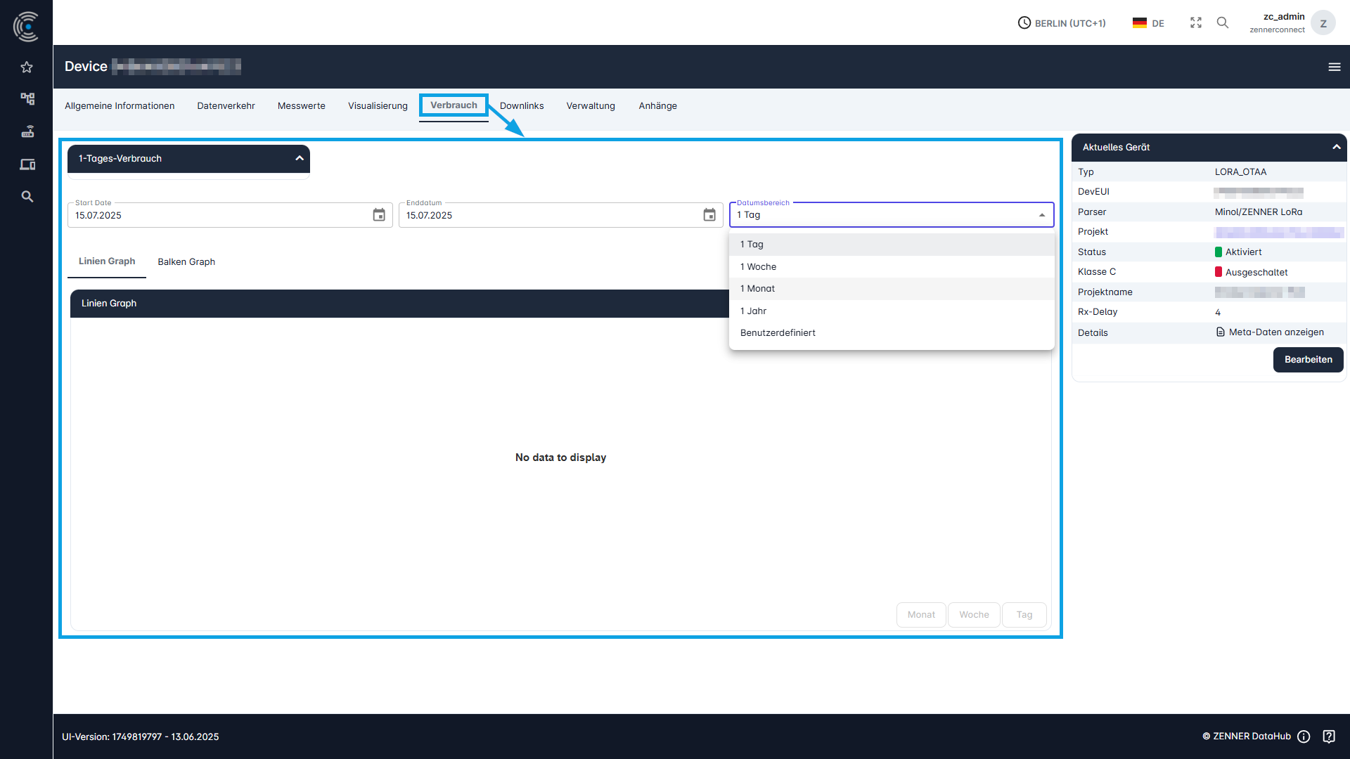 Datahub: Verbrauch eines Messgeräts anzeigen
