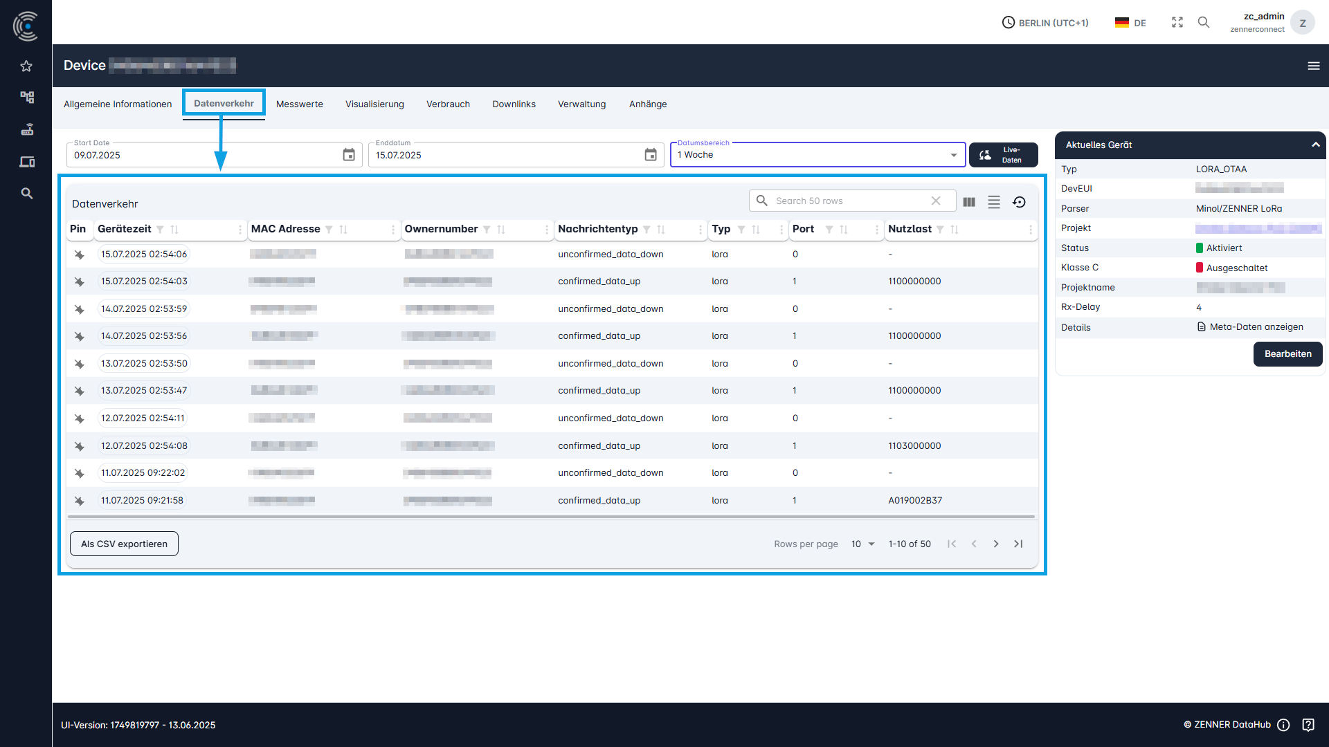 Datahub: Geräte-Datenverkehr anzeigen - Beispiel