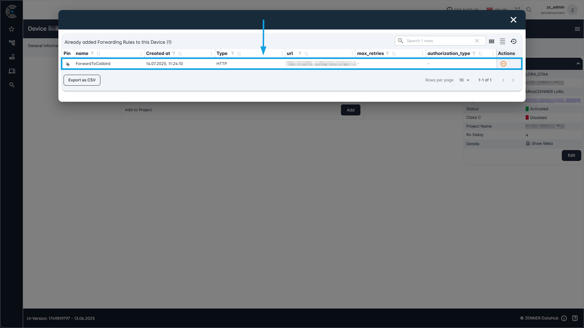 Datahub: Assign Forwarding Rules to a Device - Step 3