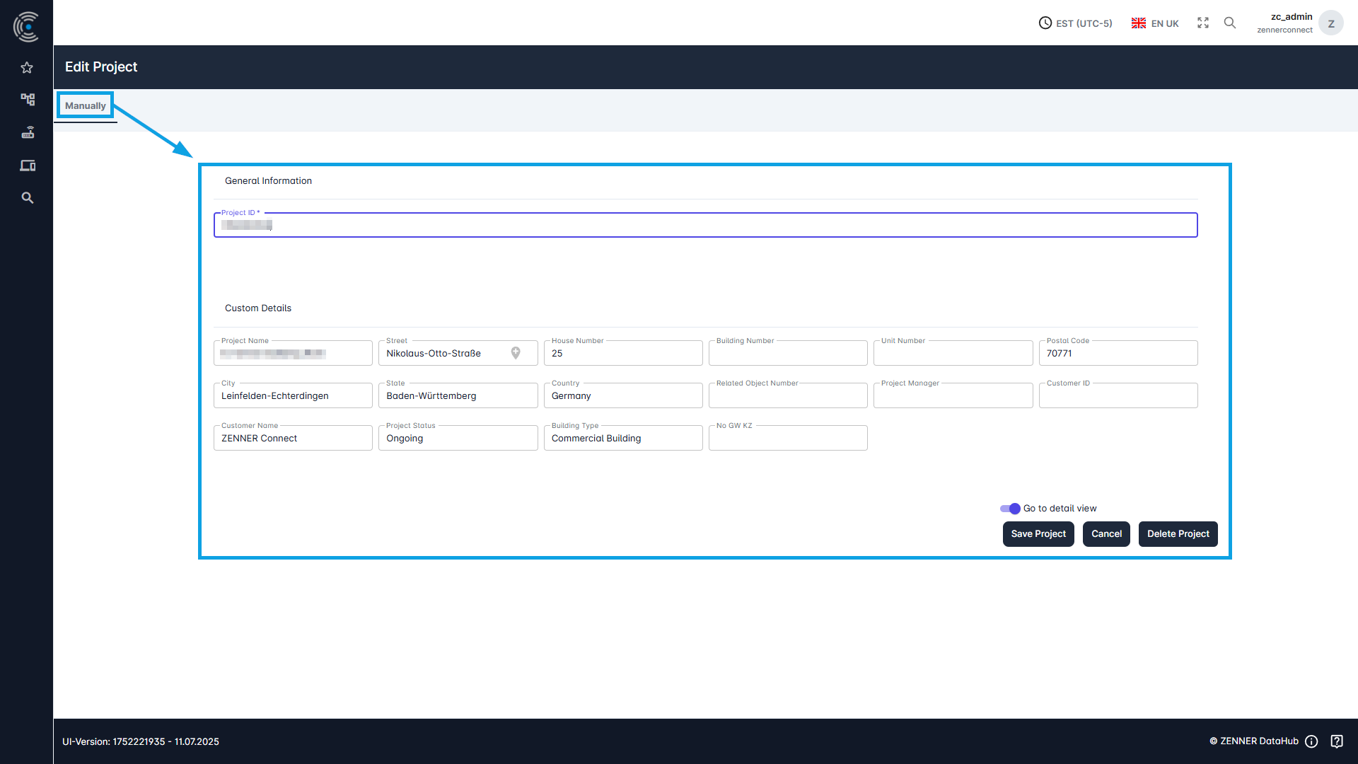 Datahub: Projects - Edit Mask